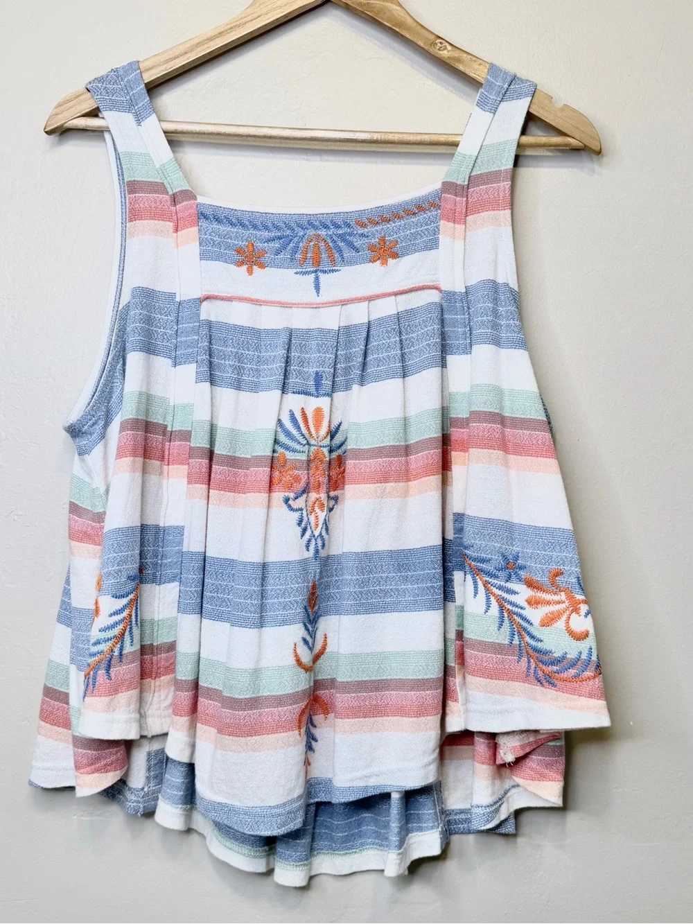 FP | Cotton Multicolor Vintage Striped Floral Embroidery Cropped Swing Tank Top - Picture 4 of 13